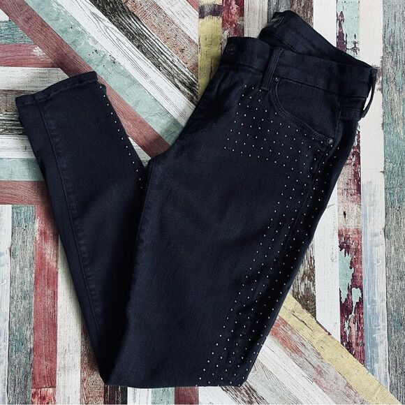 MOTHER The Looker Ankle Zip Big Black Stud Jeans EUC Stretchy SZ 28 X 28 - Picture 4 of 13